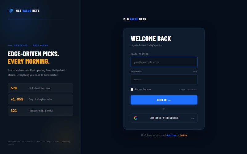 MLB Value Bets subscription app